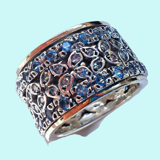 Bluenoemi Spinner Ring, Silver Gold Ring for Woman, Artistic Zircons ring - Bluenoemi