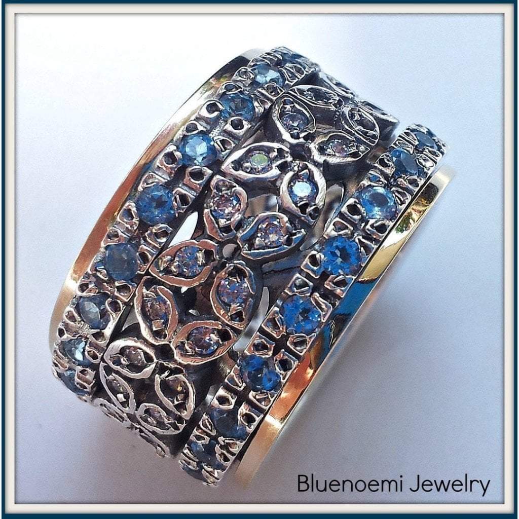 Bluenoemi Spinner Ring, Silver Gold Ring for Woman, Artistic Zircons ring - Bluenoemi