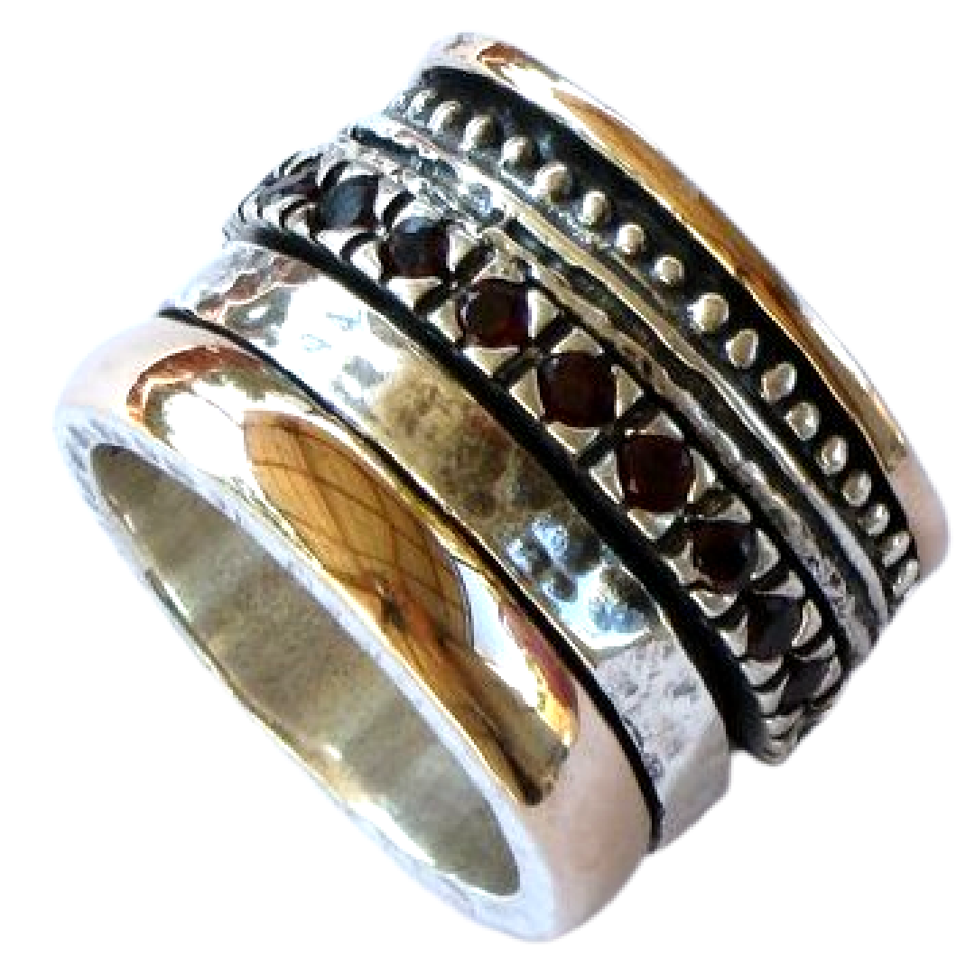 Spinner ring womens amazing Ring for Woman. Silver Gold  Zircons / Garnets / Opals.