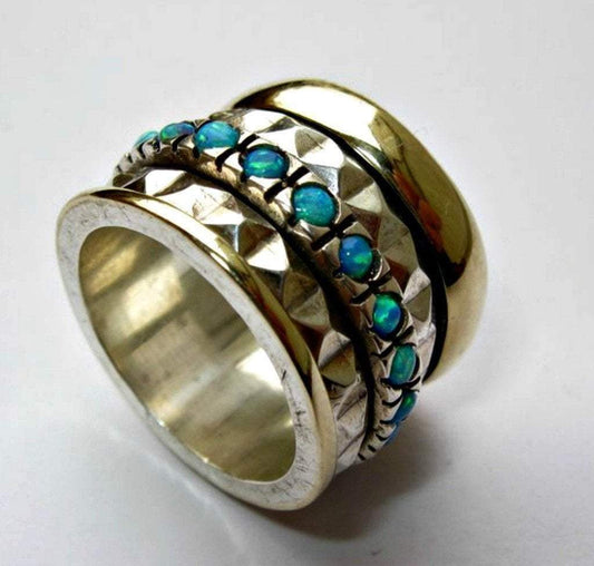 Designer Jewelry Spinner Ring Handcrafted Sterling Silver Gold & CZ Zircons / garnets / opals. - Bluenoemi