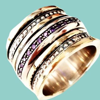 Bluenoemi Jewelry Spinner Rings Elegant Spinner ring silver and gold for woman, Amethyst zircons rings