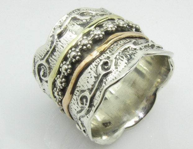 Spinner rings for women. Silver spinner ring, Silver & gold Israeli ring - Bluenoemi