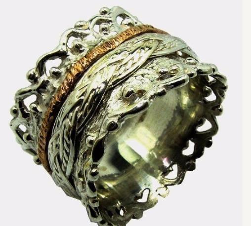 Israeli ring Spinner ring floral lace celtic design Meditation Rings - Bluenoemi