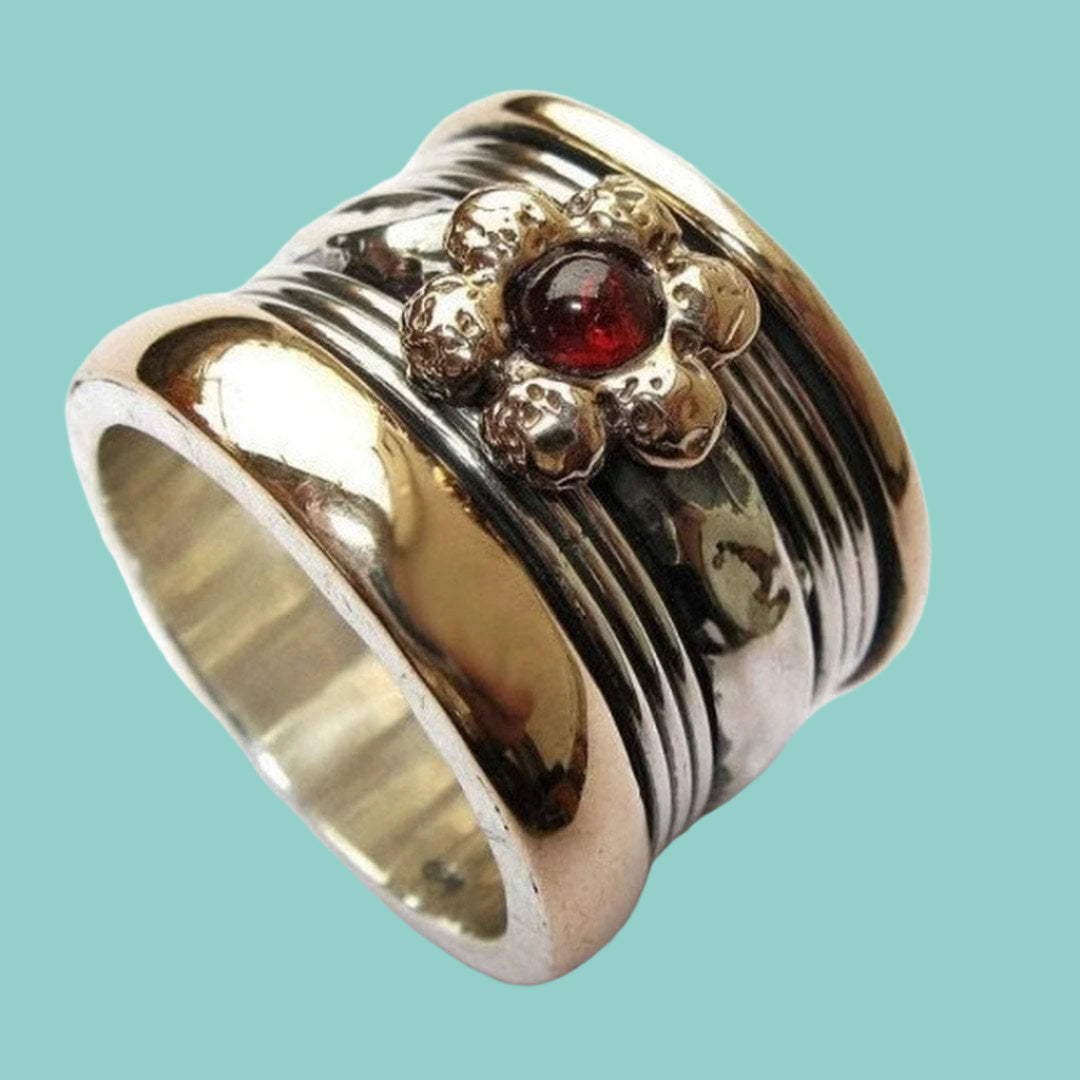 Meditation ring for woman spinner ring , floral garnet rings israeli jewelry - Bluenoemi