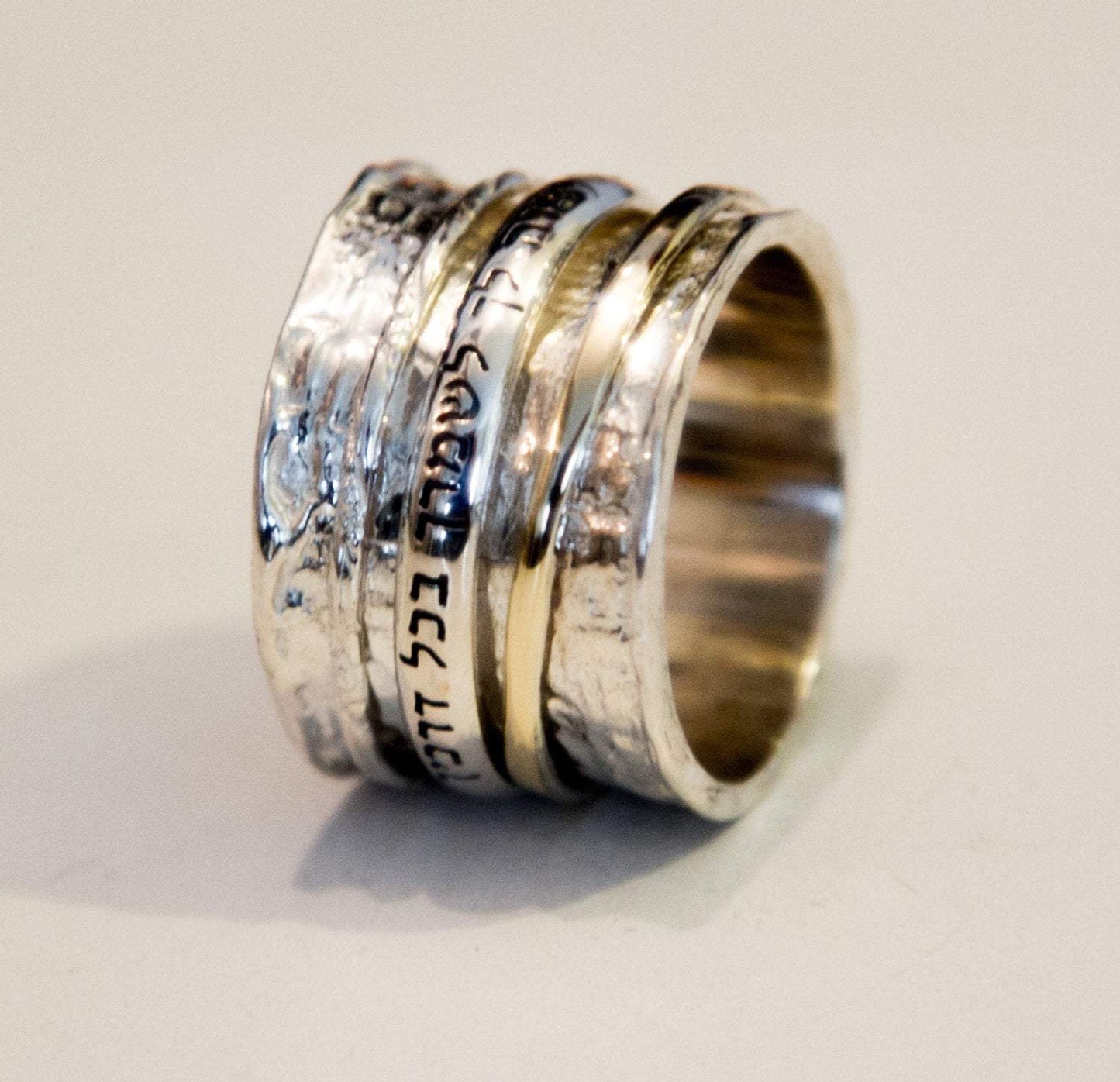 Bluenoemi Israeli Spinner rings Personalized Hebrew Blessing Ring. Silver & gold Ring. - Bluenoemi