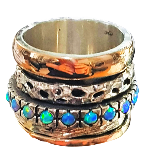 Unique Spinner Rings spinner ring with opals Sterling silver & gold - Bluenoemi