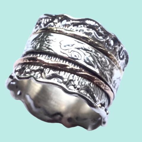 Romantic Floral spinner spinning ring silver gold Meditation rings - Bluenoemi