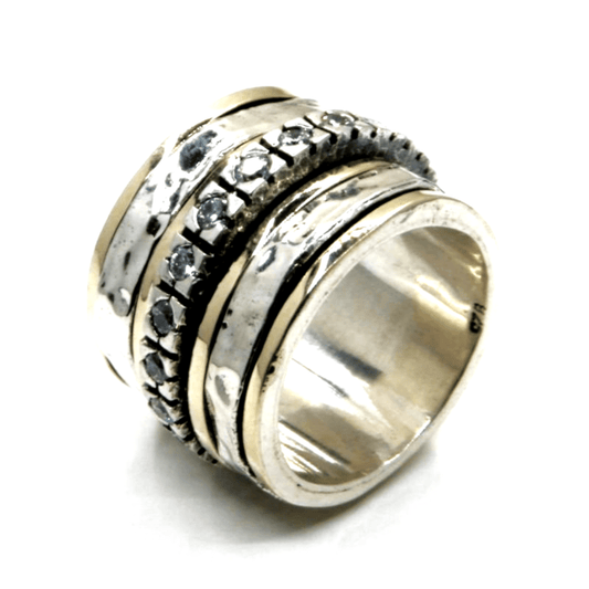 Spinner ring for woman, fashionable spinning rings, silver gold CZ ring - Bluenoemi