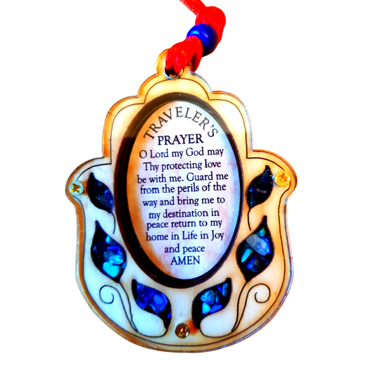 Bluenoemi Jewelry wall hanging Bluenoemi Small Wood Car Hanging Hand Shape Traveler's Prayer. Pray Blessing Hamsa Wooden Hamsa. Lucky Charm Icon Gift made in the Holy Land