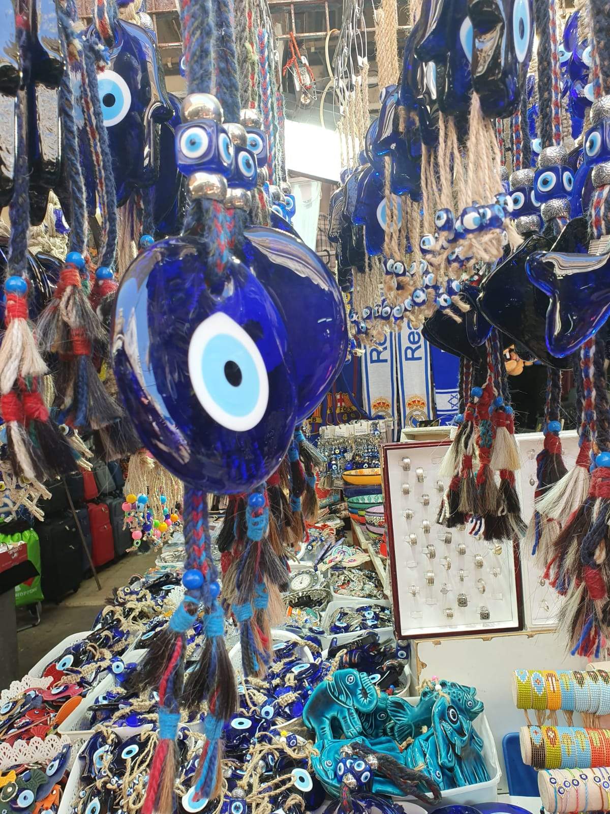 Evil Eye Blue Glass Souvenir Luck and Blue Eyes Symbols and beads on a rope. - Bluenoemi