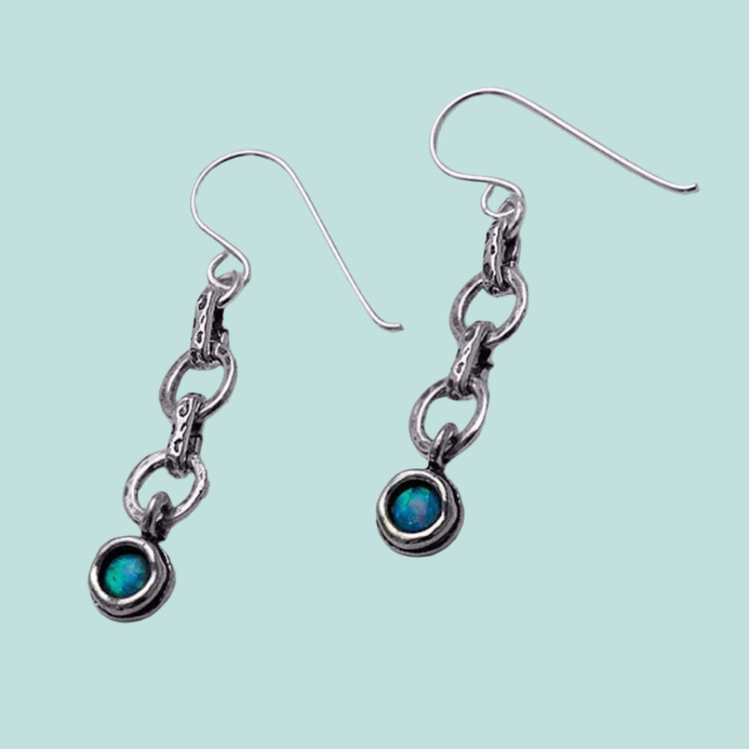 Sterling Silver earrings, Blue opal silver earrings, Dangling silver earrings - Bluenoemi