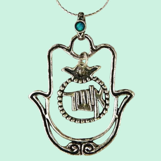 Sterling silver necklace boho happiness hamsa designer jewelry - Bluenoemi