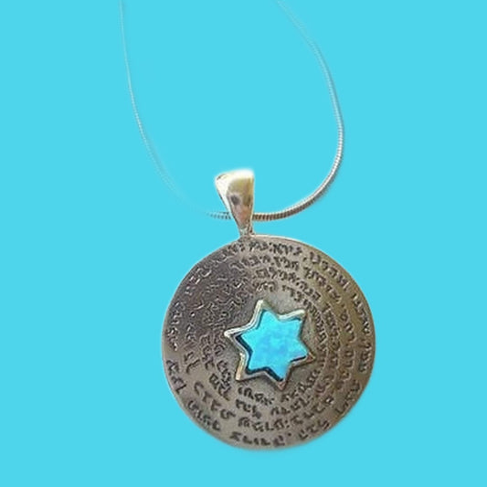 Sterling Silver Necklace Pendant Ana be coach pendant Israeli kabbalah opal star David - Bluenoemi