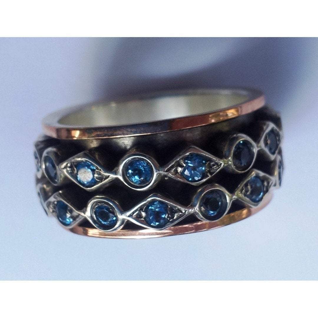 Spinner ring Sterling silver Rose gold 9K Meditation Blue Topaz - Bluenoemi