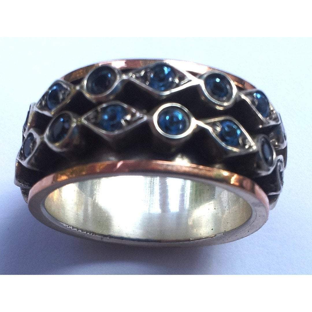 Spinner ring Sterling silver Rose gold 9K Meditation Blue Topaz - Bluenoemi