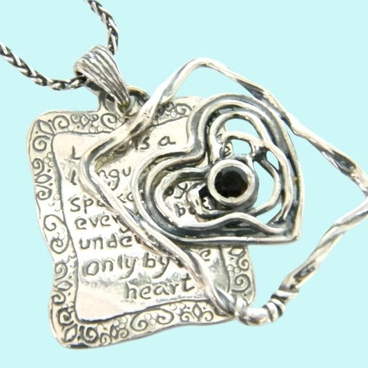 Sterling silver Love necklace bohemian design Israeli Love Message Pendant - Bluenoemi