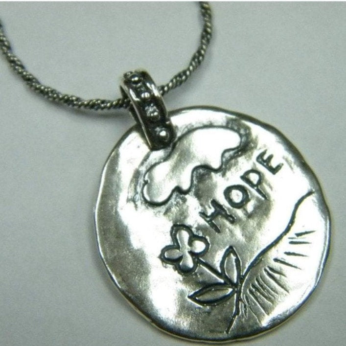 Sterling Silver necklace engraved "hope" flower drawing jewelry - Bluenoemi