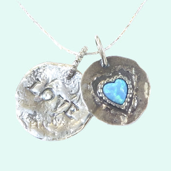 Sterling Silver Necklace Heart Love Pendant for woman with blue opal - Bluenoemi