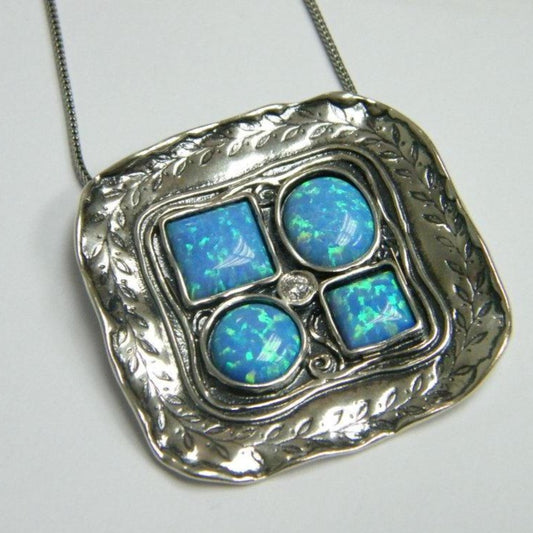 Blue Opals Pendant necklace sterling silver jewelry for woman - Bluenoemi