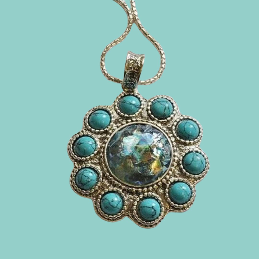 Roman glass from Israel necklace. Designer Sterling silver necklace set with Roman glass - Bluenoemi