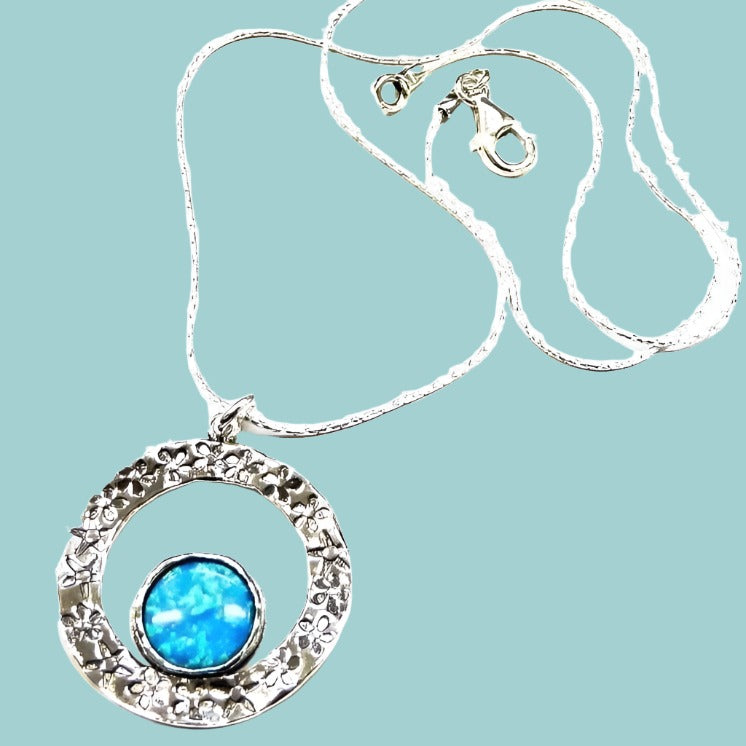 Sterling Silver and blue opal necklace handmade elegant silver necklace. - Bluenoemi