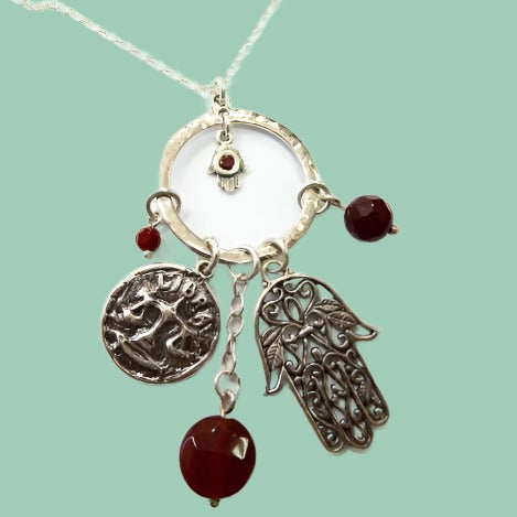 Hamsa Necklace Sterling Silver Pendant Charms Jewish Jewelry Hamssah Libra - Bluenoemi