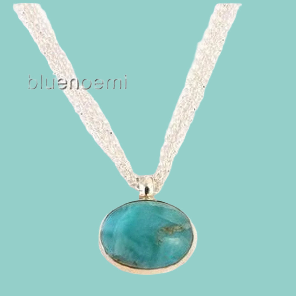 Larimar sterling silver 925 necklace 9 carat gold pendant Israeli jewelry - Bluenoemi