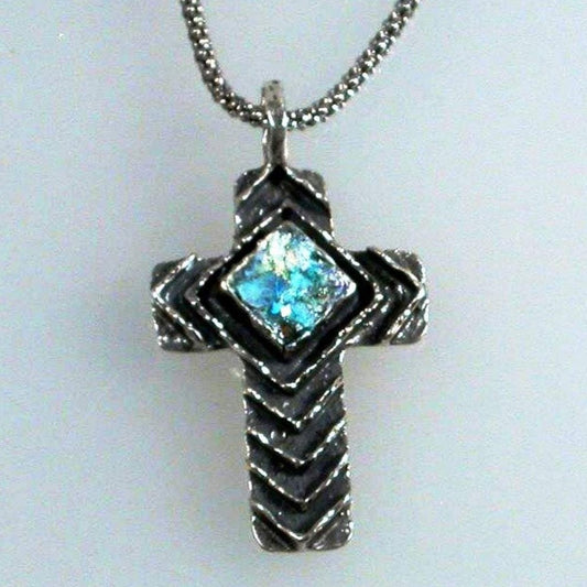 Cross pendant, Cross jewelry, Cross Roman Glass, gift fo Christmas - Bluenoemi