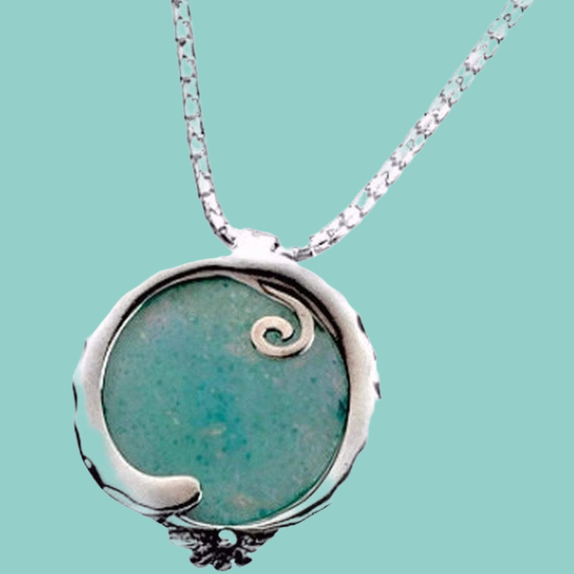 Roman glass jewelry pendant, sterling silver necklace 925 jewelry - Bluenoemi