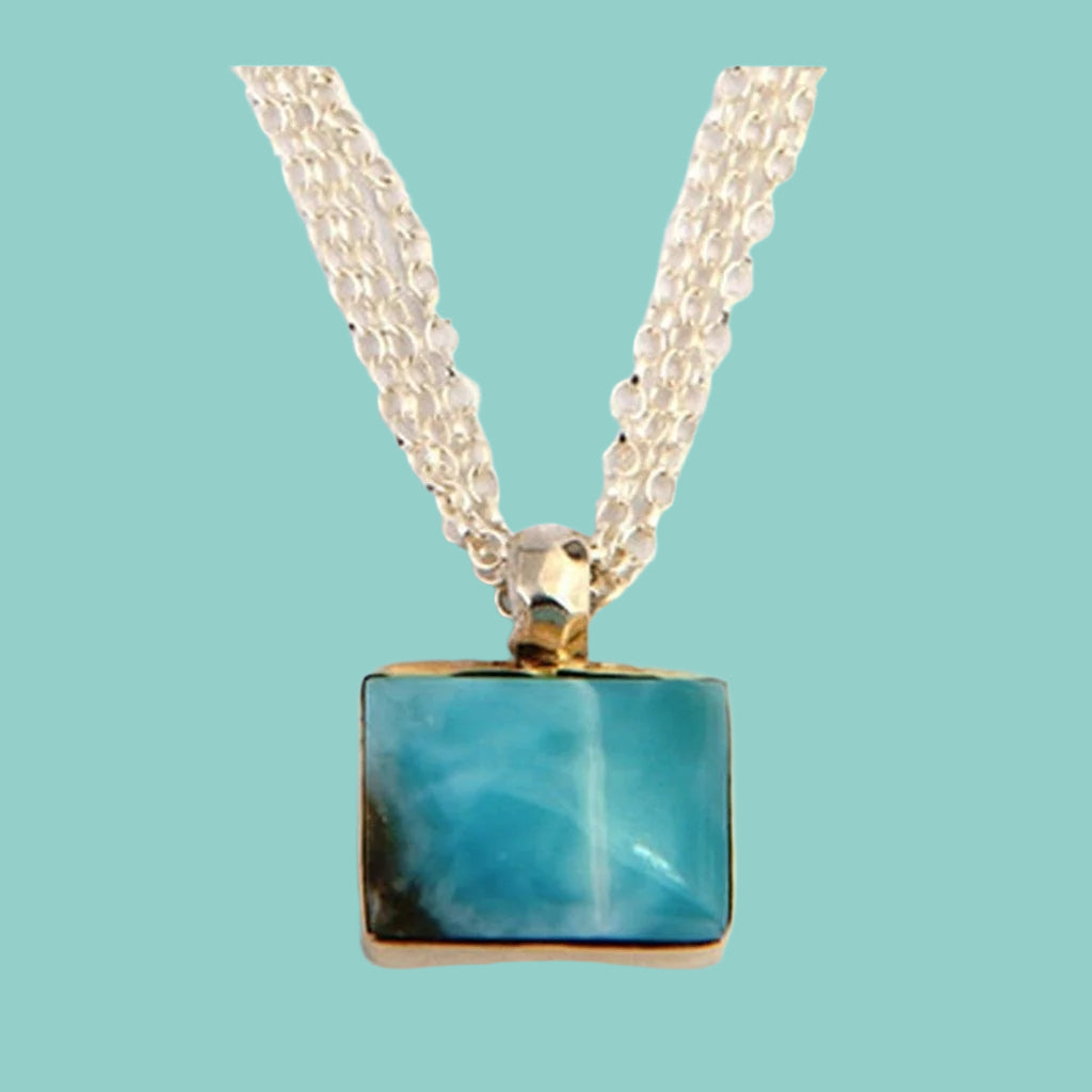 Sterling Silver Necklace, Silver and 9K gold necklace, Larimar sterling silver - Bluenoemi