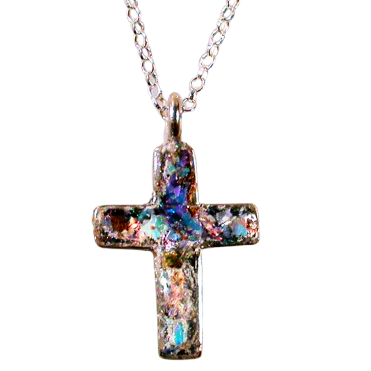 Cross Pendant jewelry, Roman Glass Sterling Silver Cross necklace for woman - Bluenoemi