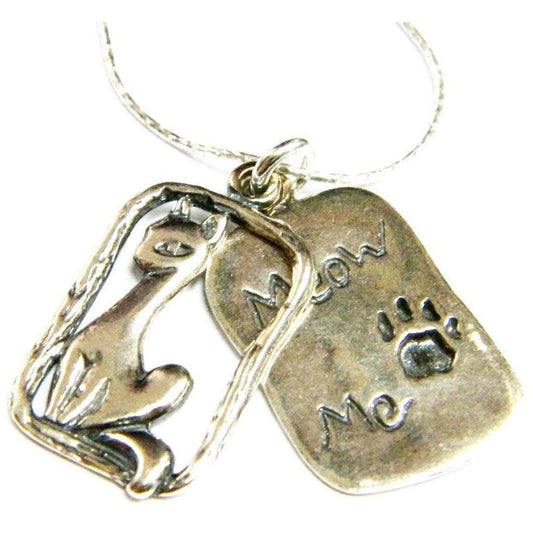 Sterling Silver Mother Gift engraved necklace cat "meow me" - Bluenoemi