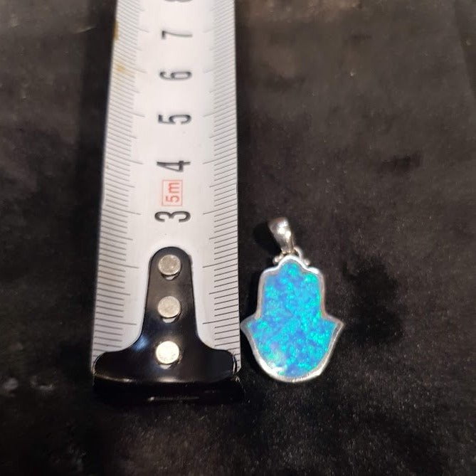 Hamsa Necklace Opal Blue Opal Hamsa Shema Sterling Silver Pendant - Bluenoemi