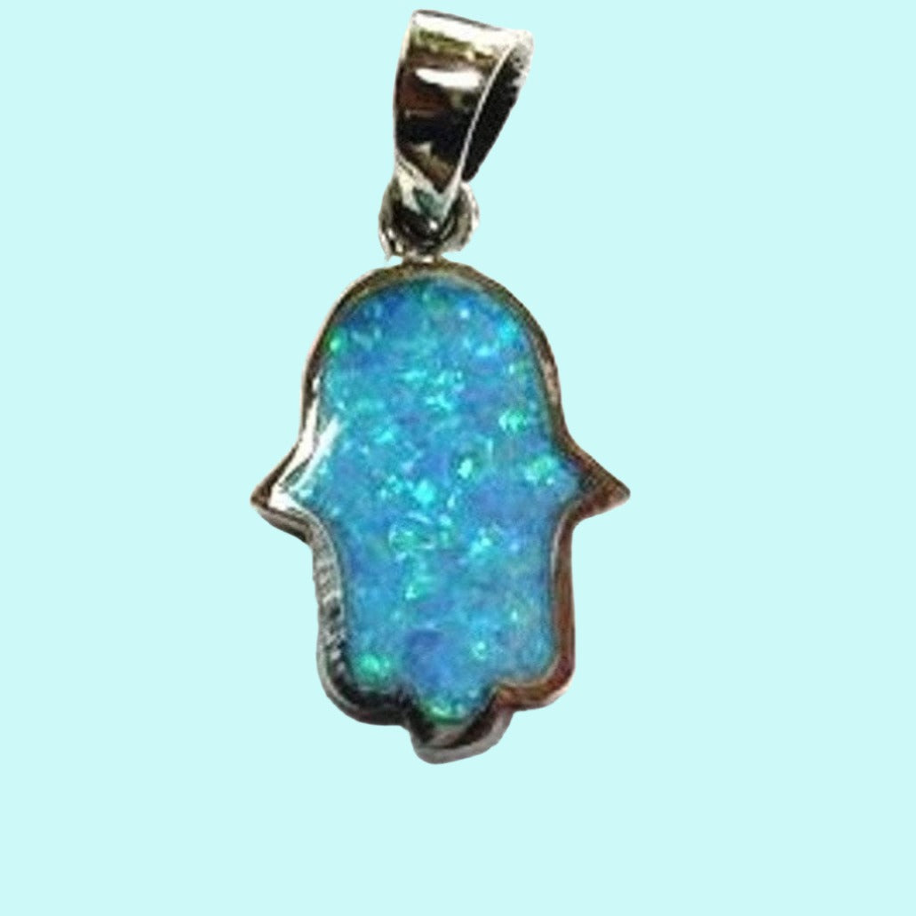 Bluenoemi Pendants Default Title / Blue Sterling silver pendant, hamsa Blue Opal hamsa, Sterling Silver Pendant