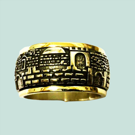 Jerusalem Sterling Silver Gold Spinner Ring Size Selectable Jewish rings - Bluenoemi