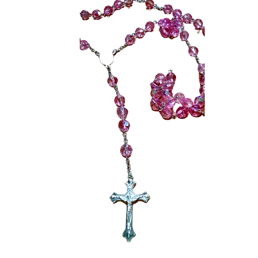 Praying the Rosary from the Holy Land - Jerusalem Cross - Pink Beads - Bluenoemi