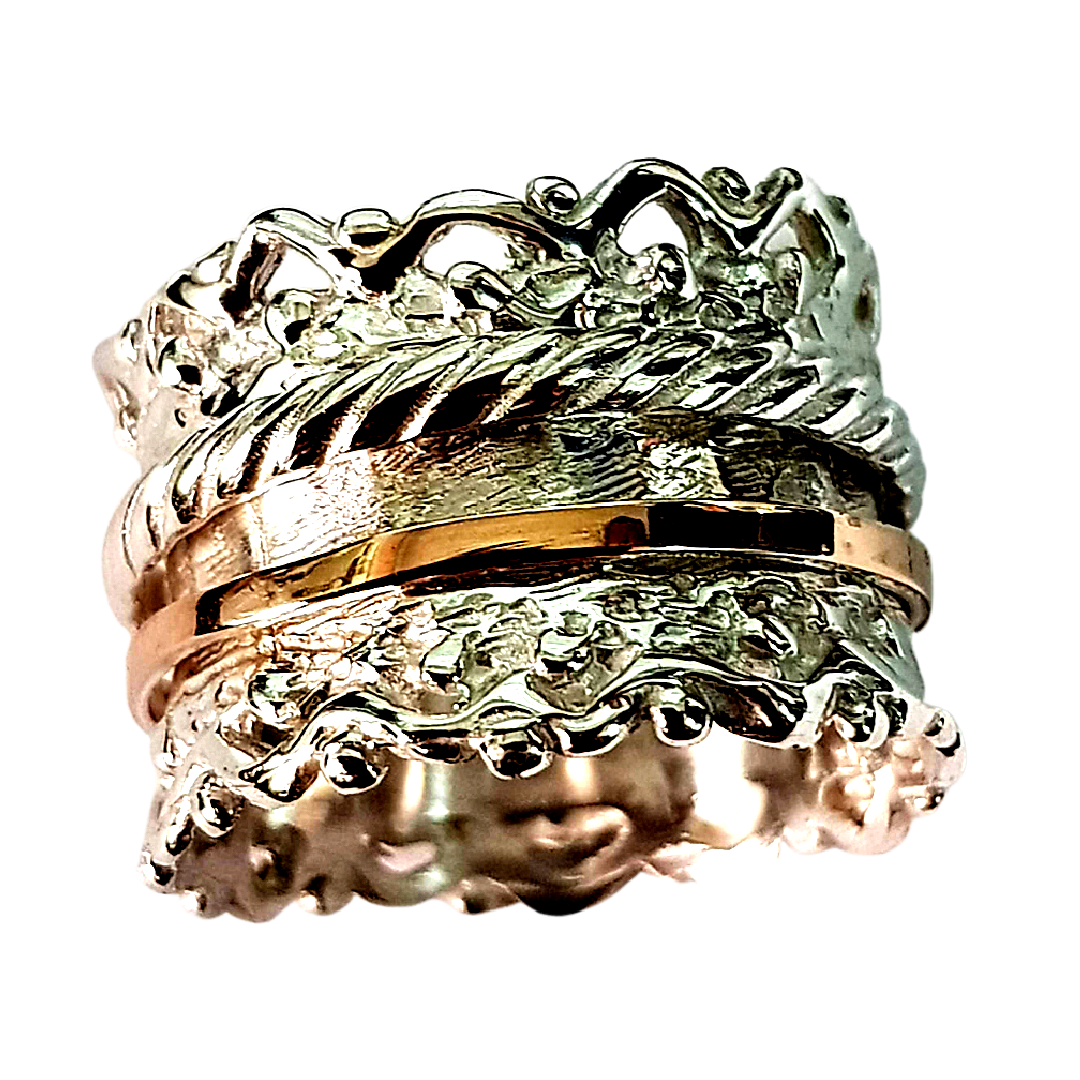 Bluenoemi Spinner Rings for Women - Lace Design meditation ring silver gold - Bluenoemi