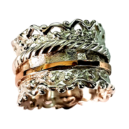 Bluenoemi Spinner Rings for Women - Lace Design meditation ring silver gold - Bluenoemi