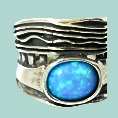 Israel designer jewelry Sterling Silver 925 Ring Blue Opal - Bluenoemi