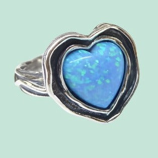 Israel jewelry Sterling Silver 925 Ring Blue Opal Heart Love Jewelry - Bluenoemi