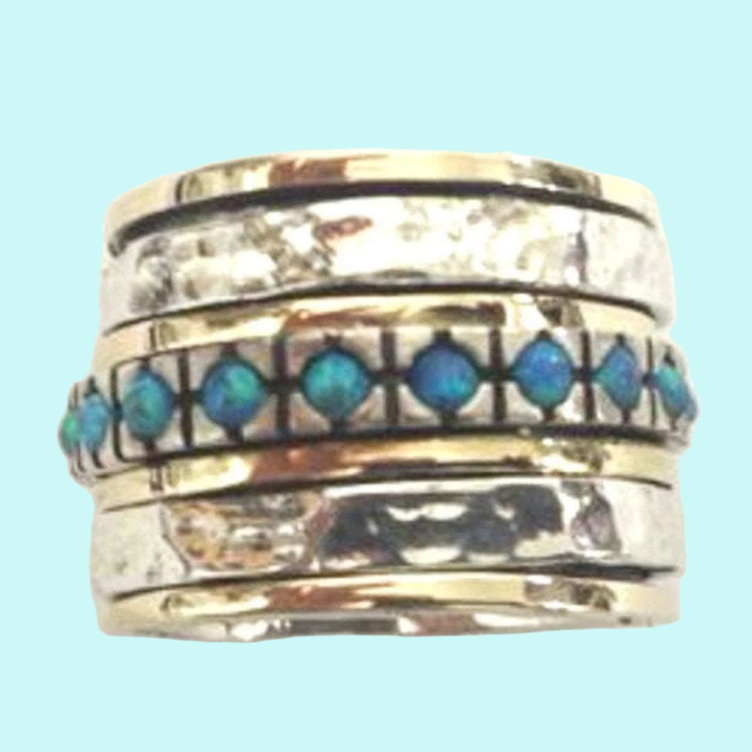 Mother's Day Gift. Statement ring / spinner ring / israeli ring / silver 9 ct gold ring / bands Bluenoemi opals - Bluenoemi