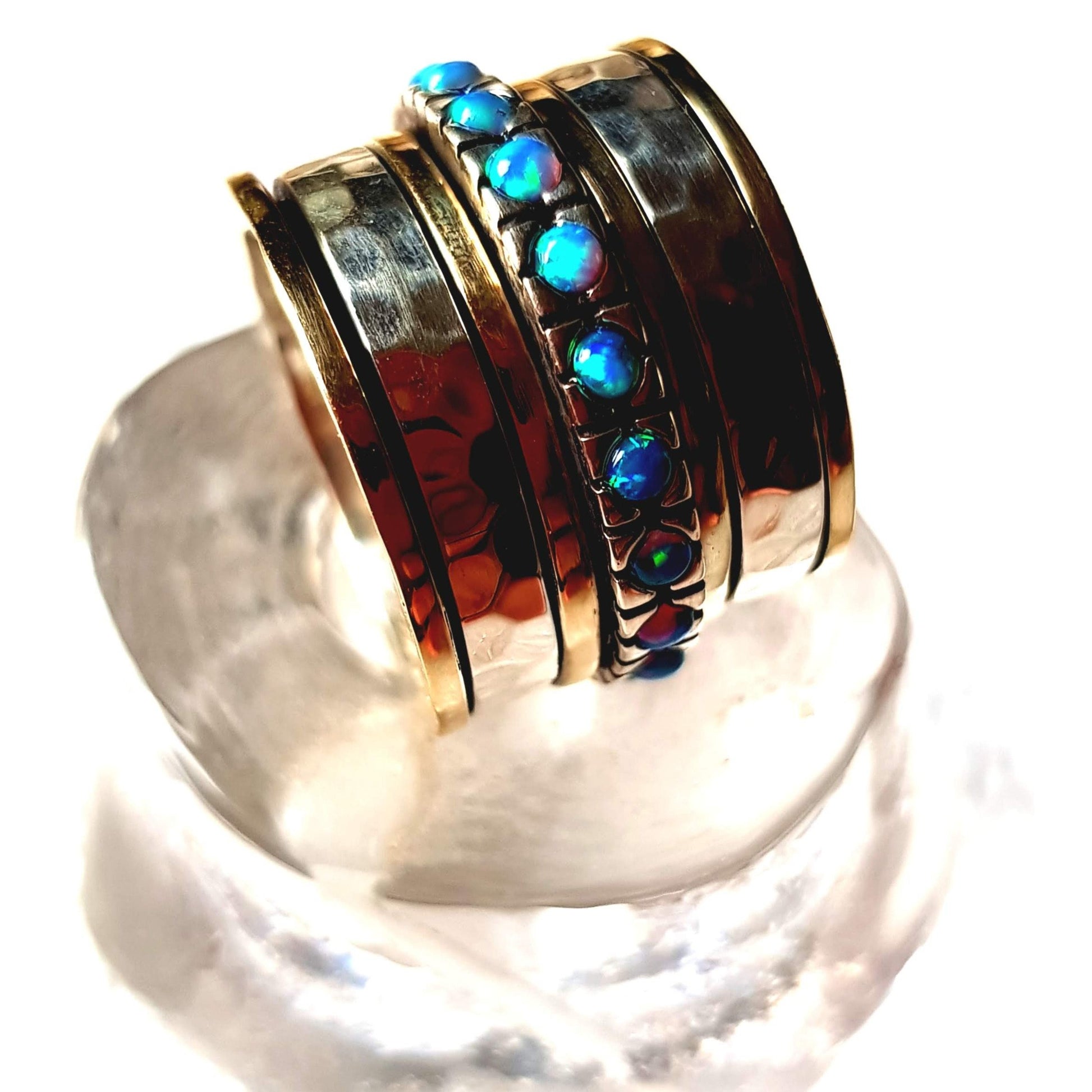 Mother's Day Gift. Statement ring / spinner ring / israeli ring / silver 9 ct gold ring / bands Bluenoemi opals - Bluenoemi