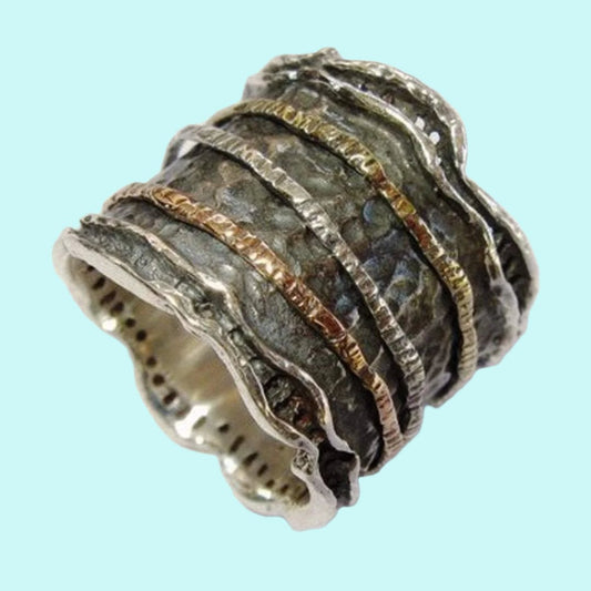 Fidget rings gold on silver. Ring for woman. Rings for man. Spinner rings silver gold designer jewelry Israeli Meditation rings - Bluenoemi