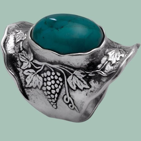 Ring sterling silver with Turquoise / Onyx / Labradorite Floral Nature Design - Bluenoemi