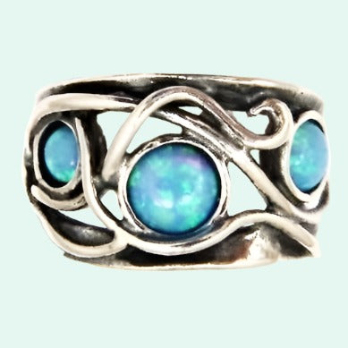 Blue Opal Silver ring Israeli jewelry - Bluenoemi