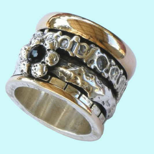 Spinner ring for woman / floral silver gold gemstone / designer jewelry Israeli ring - Bluenoemi