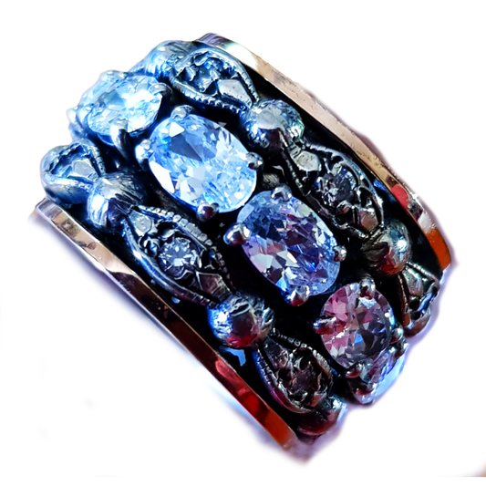 Spinner ring for woman. Silver, gold, cz zircons. - Bluenoemi