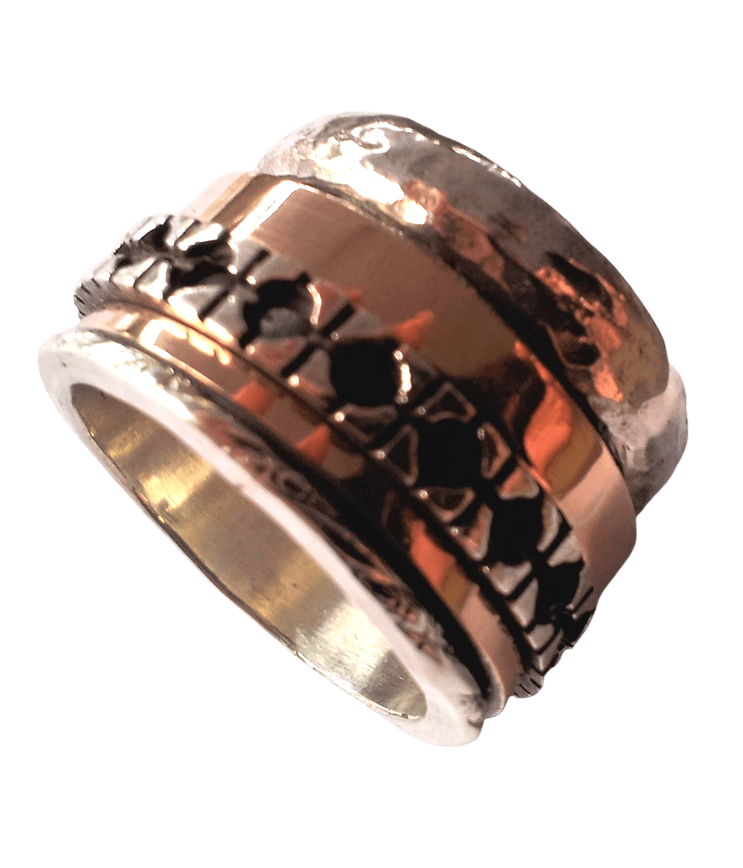 Spinner Ring for Woman silver and gold set with garnets or other gemstones. - Bluenoemi