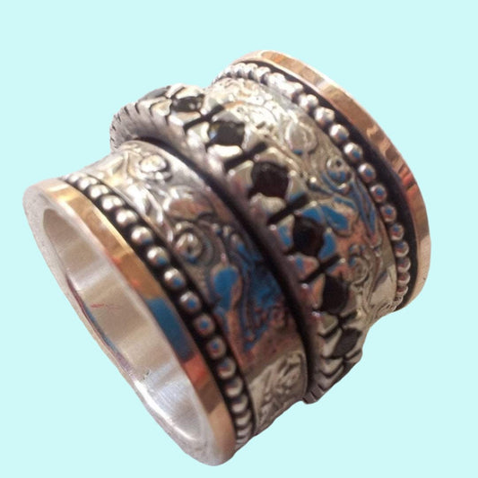 Bluenoemi Rings Spinner ring silver solid rose gold floral garnets jewelry Israeli rings Meditation rings