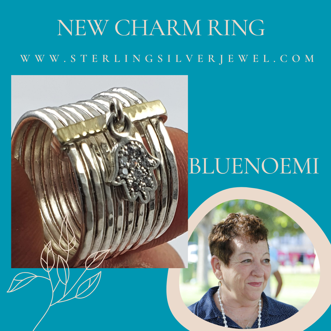 Spinner ring with a hamsa charm sterling silver and gold - Bluenoemi